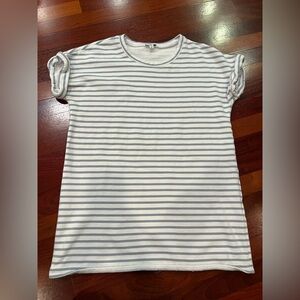 Splendid White and Blue Striped Short Sleeve Cotton Tunic Top Fleece